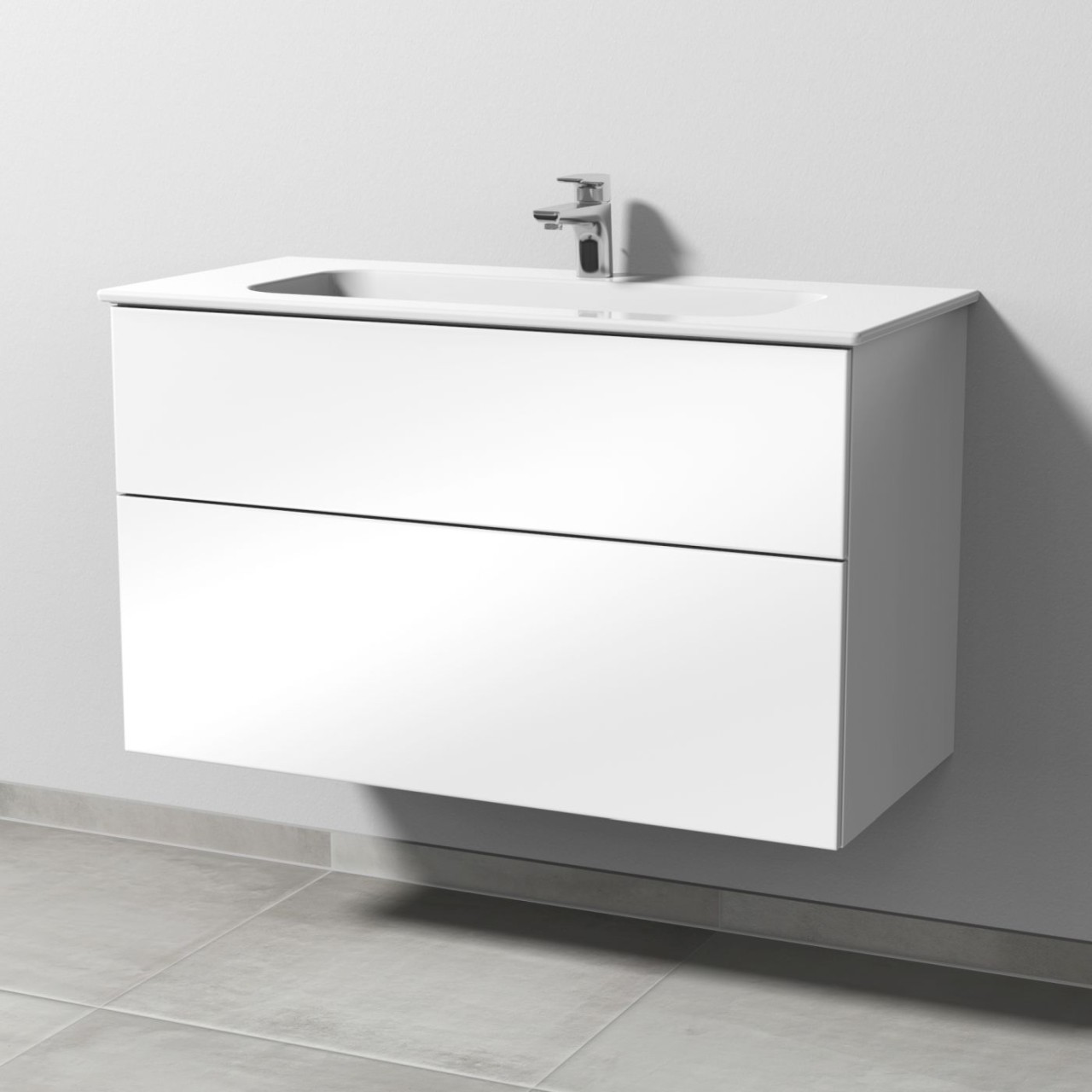 Sanipa 3way Keramik-Set Design Keramik-Waschtisch und Unterbau mit 2 Auszügen, Weiß-Glanz SF48178