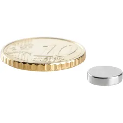 100 Scheibenmagnet, 8 mm, 2,0 mm, N45, 100 Stück, Neodym, silber