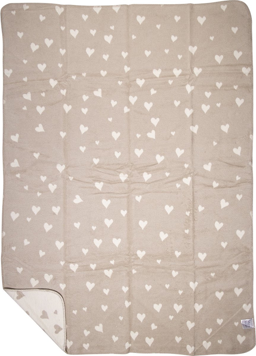 Mars & More Plaid met hartjesprint beige 130 x 180 cm