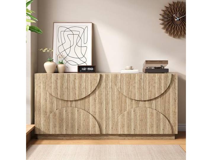 ModernLuxe Sideboard Kommode für Wohnzimmer & Esszimmer 160x40x80 cm mit Regalen & Türen,Stauraumschrank mit verstellbaren Einlegeböden,Natürlicher Holzmaserung