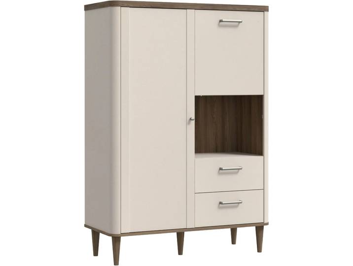 Highboard FORTE Lacetti , beige (valencia eiche, kashmir beige), B:100,1cm H:142,9cm T:41,2cm, Holzwerkstoff, Sideboards, Highboard, B/H/T 100,1/142,9/41,2 cm Echtholzfüsse
