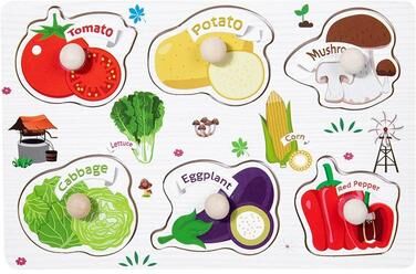 Smart Shopping Spot Handheld Montessori Baby Puzzle Matching Board Toy For Early Childhood Education With Cartoon Animals And Fruits vegetable