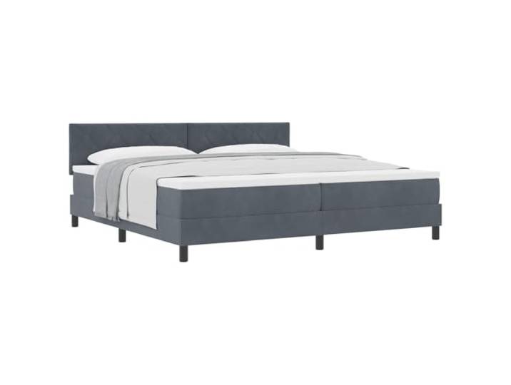 KTHLBRH Boxspringbett mit Kopfteil dunkelgrau 200 x 200 cm Samt Rahmen mit festen Latten, Kopfteil in zwei Höhen verstellbar, Kunstleder und Kiefer, Holz, für den Innenbereich