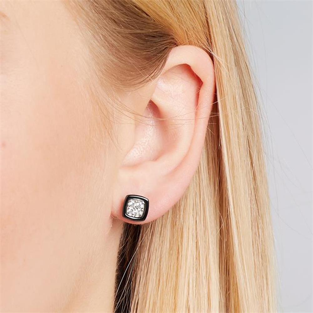 Unique Schwarze Keramik Ohrstecker Silber schwarz