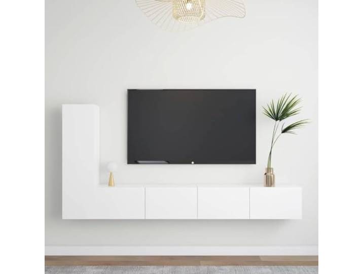 HEFZGDB 3-TLG. TV-Schrank-Set Weiß Holzwerkstoff mit Wandmontage und viel Stauraum für Organisation, praktische Aufbewahrung und einfache Reinigung