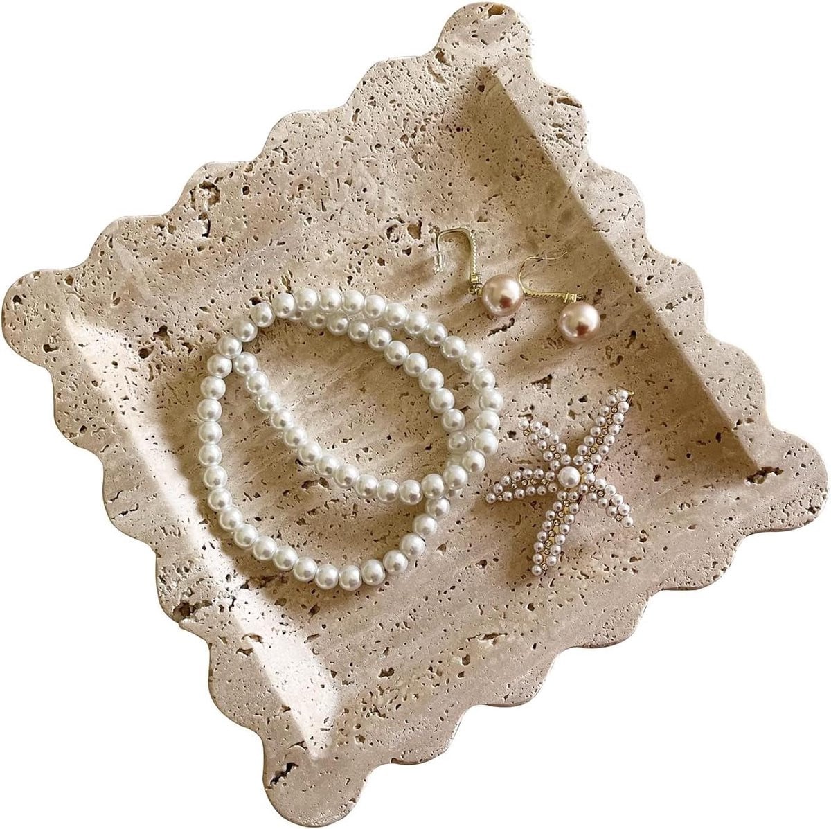 Handgemaakt Marmeren Dienblad Beige - Kleine Sieradenschaal - 20 x 20 cm