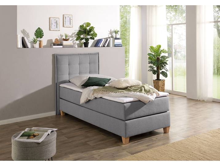 Boxspringbett HOME AFFAIRE, grau, B:110cm L:209cm, Komplettbetten, Boxspringbett, inklusive Komfortschaum-Topper