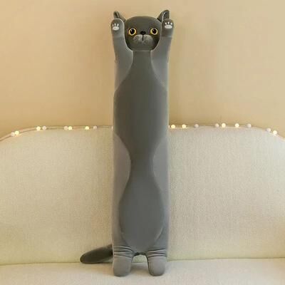 Uplift Essentials Cute Long Cat Plush Pillow For Cozy Sleep & Cuddles 35.4 In grey New