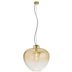 10S46667 AM Pendelleuchte aus mundgeblasenem Glas, verspiegelte Bernsteinoberfläche, brüniertes Messinggestell, E27, modernes Design – Perenz