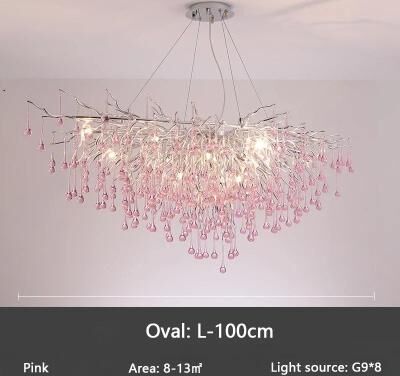 Inspired Finds Modern Crystal Branch Chandelier Pink Blue Teardrop Ceiling Light neutral Light pink L 39.37in