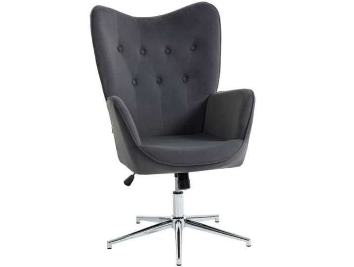 HOMCOM Wohnzimmer Dreh-Samt-Sessel mit Armlehnen Dunkelgrau Gepolsterter Schaukel-Sessel, höhenverstellbar, für Büro und Wohnzimmer