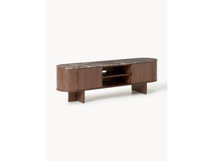 Holz-TV-Lowboard Zumi mit abgerundeten Ecken und Marmorplatte