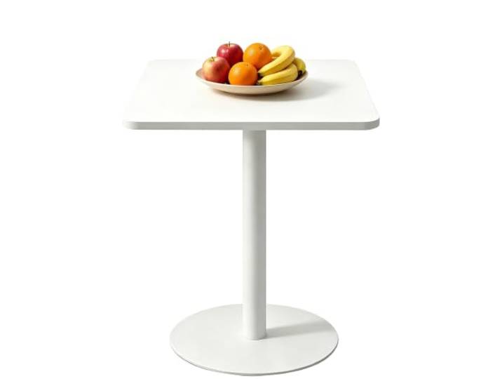 Yopappol Kleiner Quadratischer Weißer Restauranttisch, Freistehender Bartisch Mit Einer Säule, Kratzfester Säulentisch Für Gewerbliche Gastronomie, Café-Schaufensterbestuhlung(48x48x72cm)