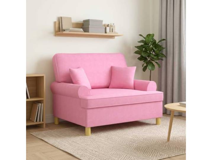 XXL-Sessel mit Kissen Rosa Stoff Stoffpolsterung aus Polyester, Schaumstofffüllung, Holz-Metall-Rahmen, Kunststoffbeine, Armlehnen, einfacher Aufbau