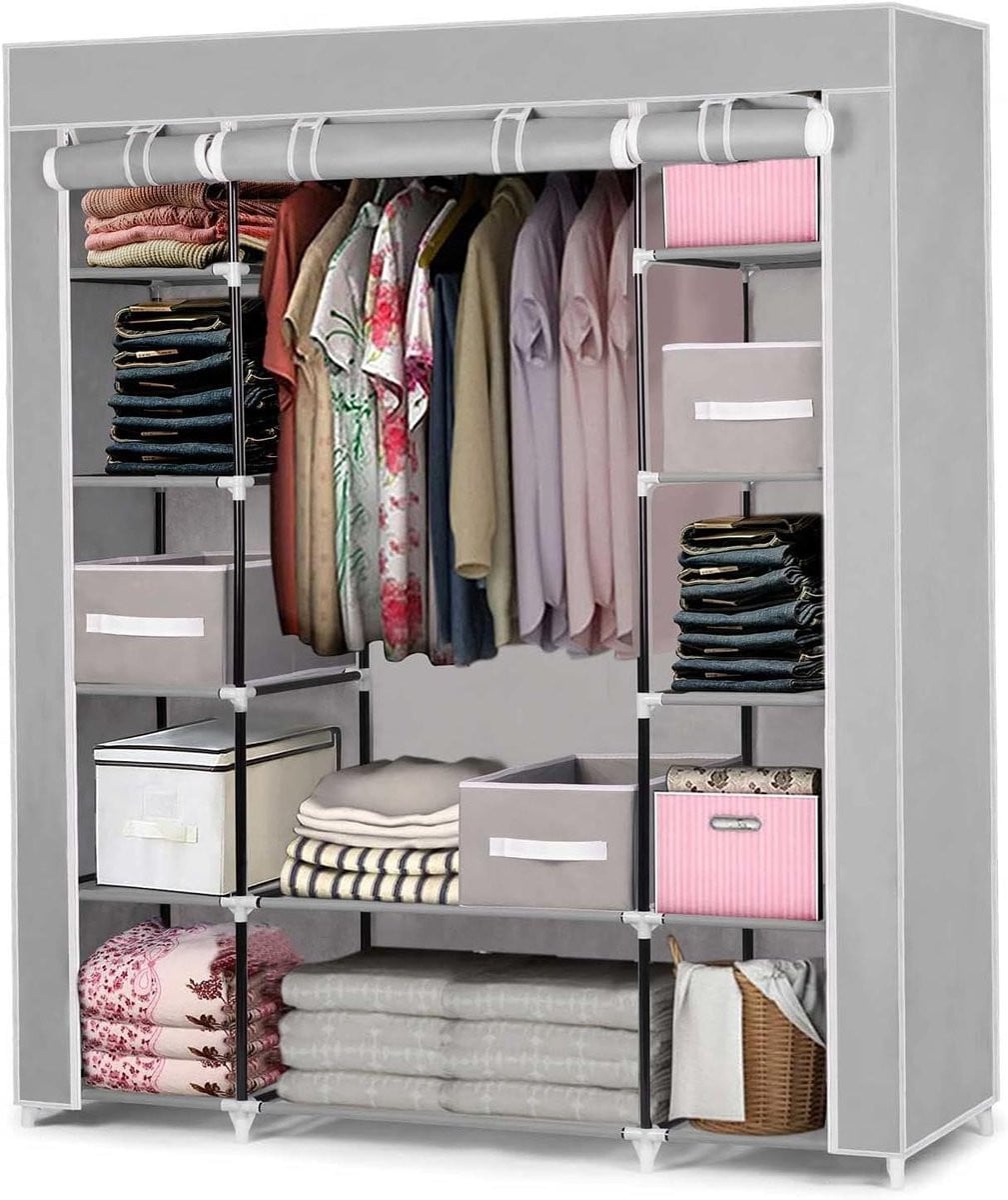 Textielkast XXL Lichtgrijs met stalen frame - Opbergkast voor kleding - B/D/H: 135 x 45 x 170 cm