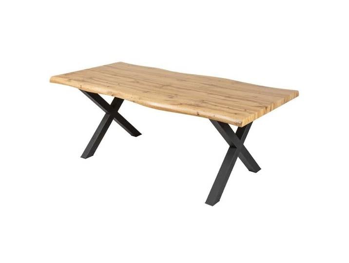 LebensWohnArt Esstisch Wildeiche-Design Esstisch OAKLAND 180cm Metallgestell 5cm Baumkante