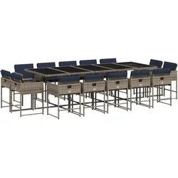 vidaXL 15-teiliges Garten-Ess-Set mit Kissen, grau, Polyrattan