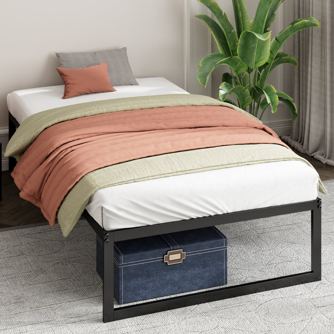 Hashtag Home Desoto Tool-Free Quick Lock Metal Bed Frame Black Single (3')