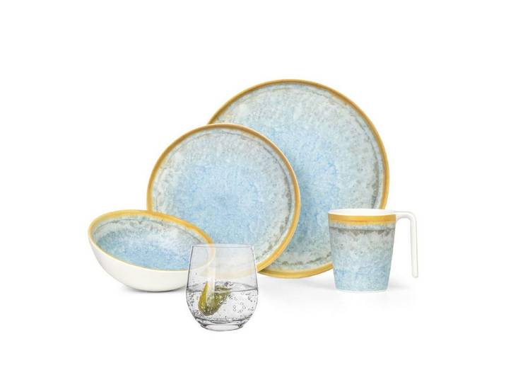 Moritz Geschirr-Set Camping Geschirr Crystal Blue + Tiamo Wassergläsern