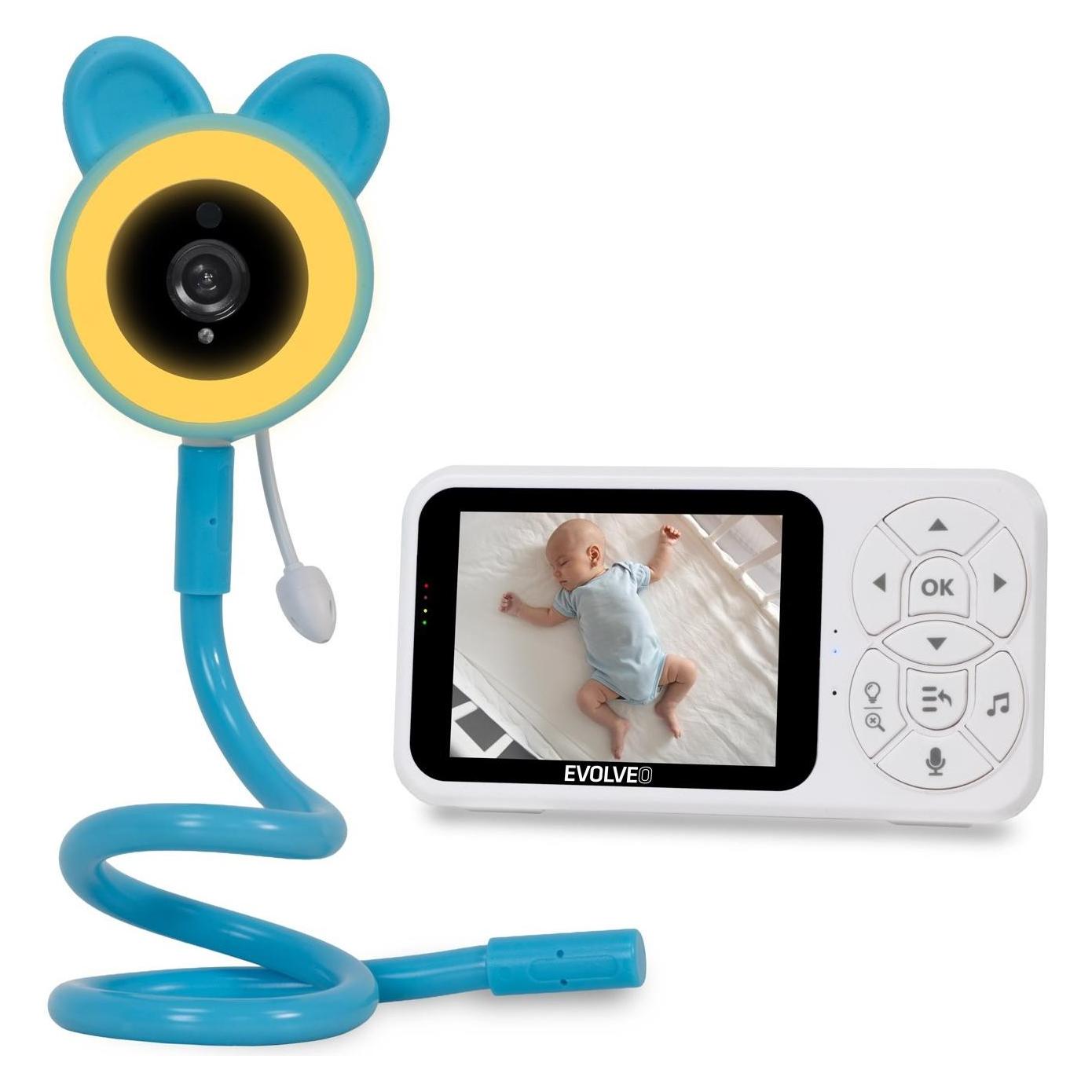 Evolveo Baby Monitor N35, baby monitor with camera, VOX, thermometer, night vision, RGB light, Blue (Babyphone mit Kamera) (66240532)