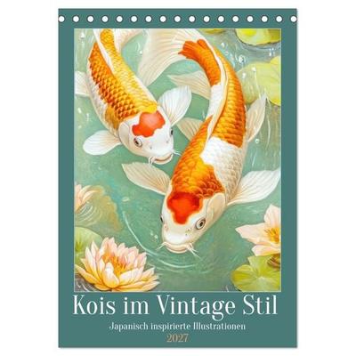 Kois im Vintage Stil - Japanisch inspirierte Illustrationen (Tischkalender 2027 DIN A5 hoch), CALVENDO Monatskalender
