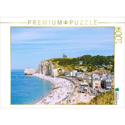 CALVENDO Puzzle Étretat mit Strand und Felsentor La Falasie d'Aumont | 1000 Teile Lege-Größe 64x48cm Foto-Puzzle für glückliche Stunden