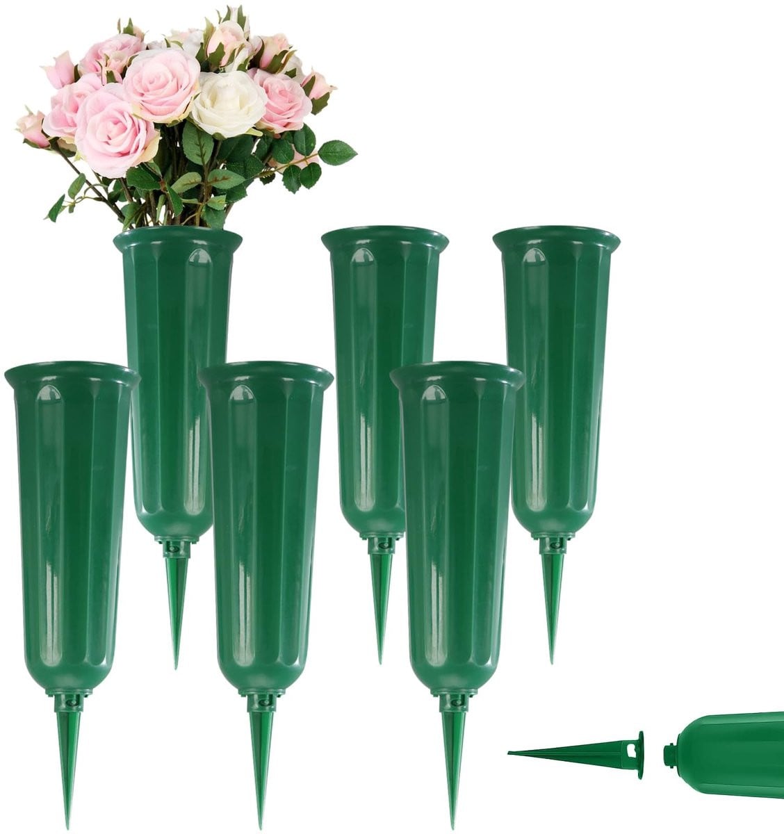 Dailygoods Set van 6 Grafvazen met Aardspit - Groen