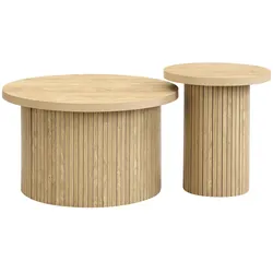 COUCHTISCH-SET 2 teilig in Naturholz-Optik mit Lamellen-Design & Nesting-Funktion