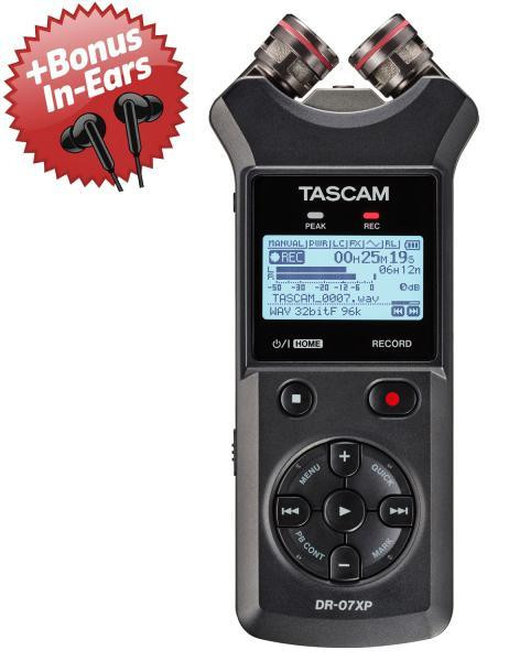Tascam DR-07XP Audio-recorder met in-ear hoofdtelefoon
