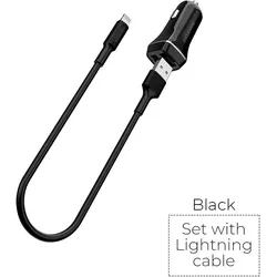 Borofone - Autoladegerät 2x USB Lightning Kabel in Packung, schwarz