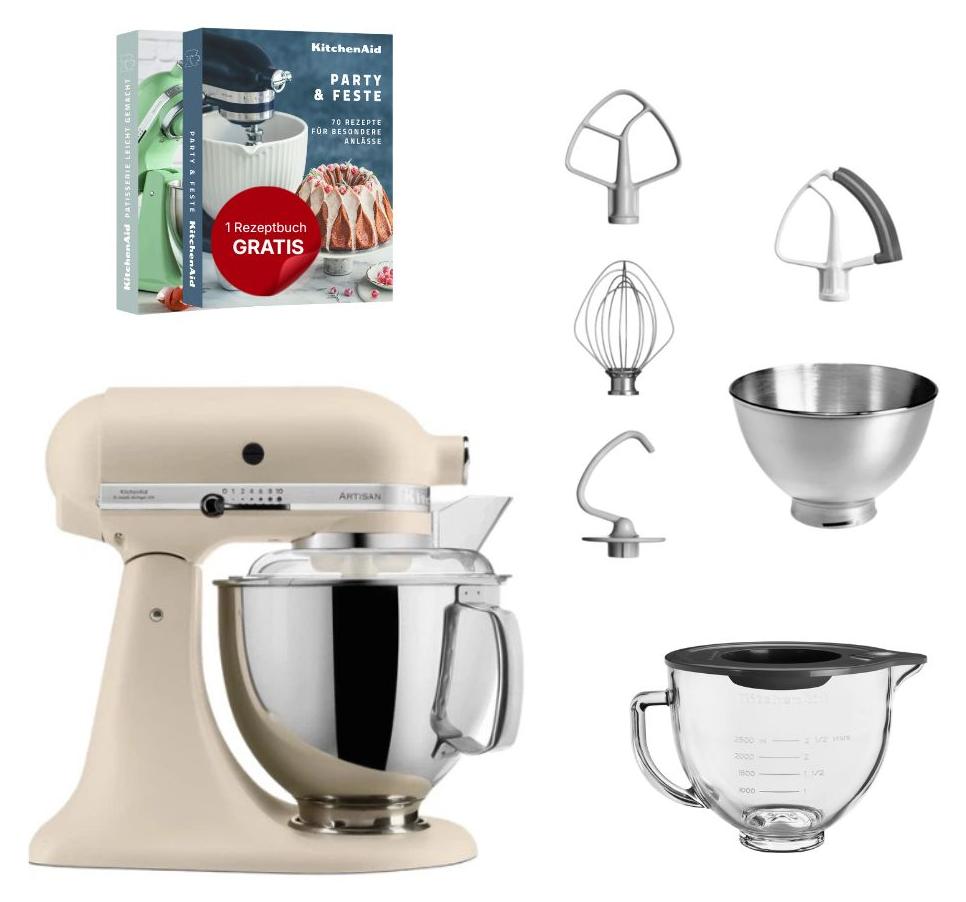 KitchenAid 4,8 L 5KSM175 Artisan Küchenmaschine Glasset mit Glasschüssel Fresh Linen