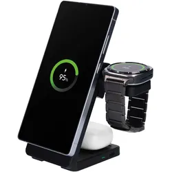 Mobiparts Foldable Wireless 3 in 1 Charger 15W for Samsung Galaxy Watch (15 W), Wireless Charger, Schwarz