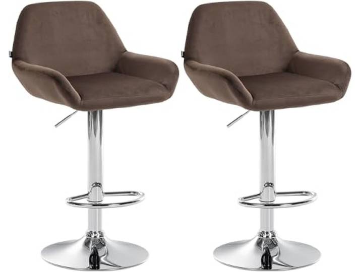 CLP 2er Set Barhocker Braga Samt drehbar und höhenverstellbar, Farbe: braun, Gestellmaterial: Metall in Chromoptik