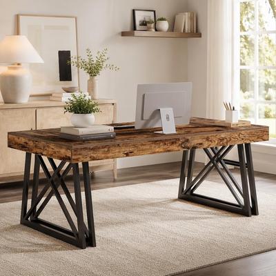 "63"" Executive Desk, Farmhouse Office Computer Desk with X-Shaped Legs"
