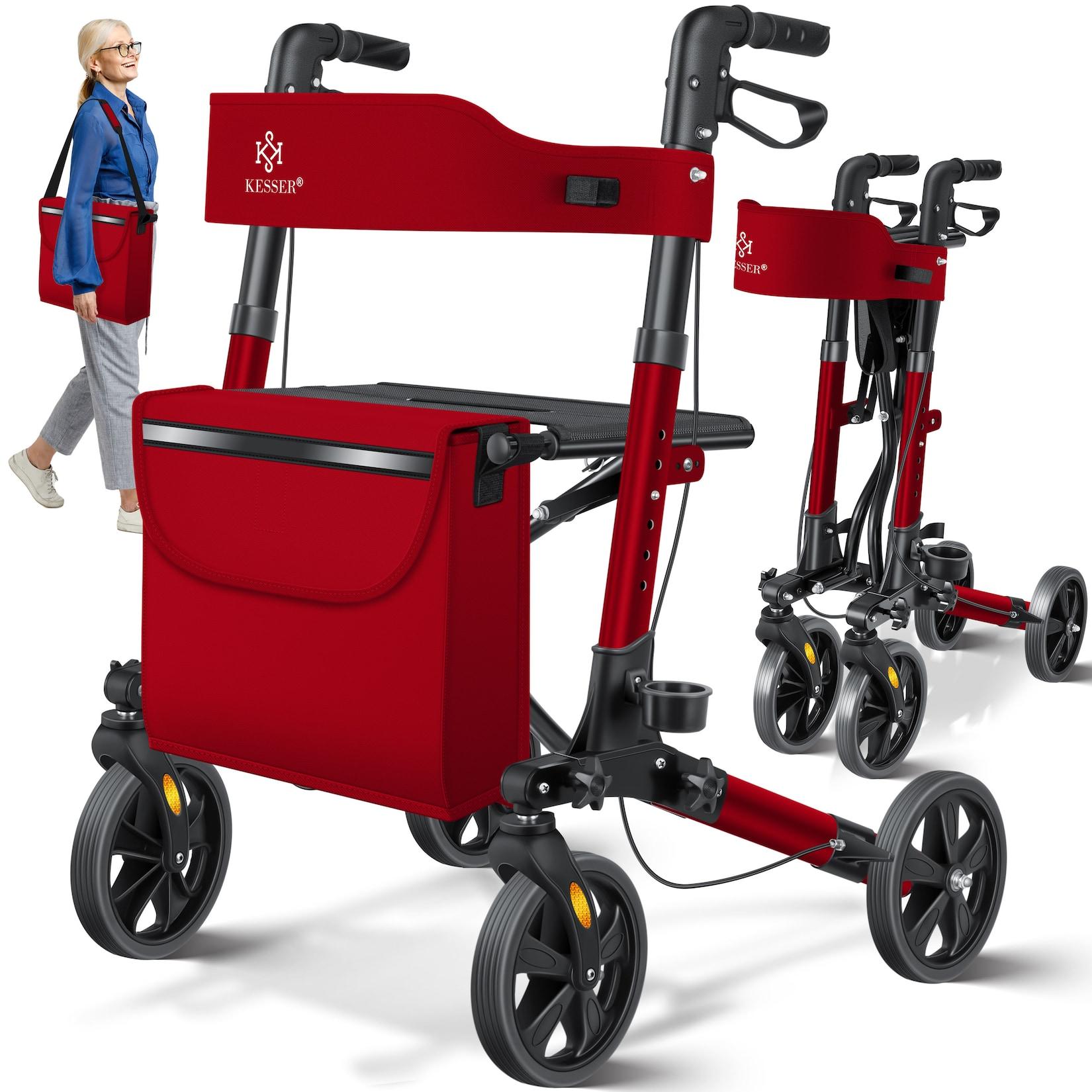 KESSER® Leichtgewicht Rollator faltbar mit Sitz, Griff, Tasche, schmal für Senioren Wohnung, Klappbar, Höhenverstellbar, Reflektoren All Gelände Reifen Indoor-& Outdoor, Gehhilfe, Laufhilfe