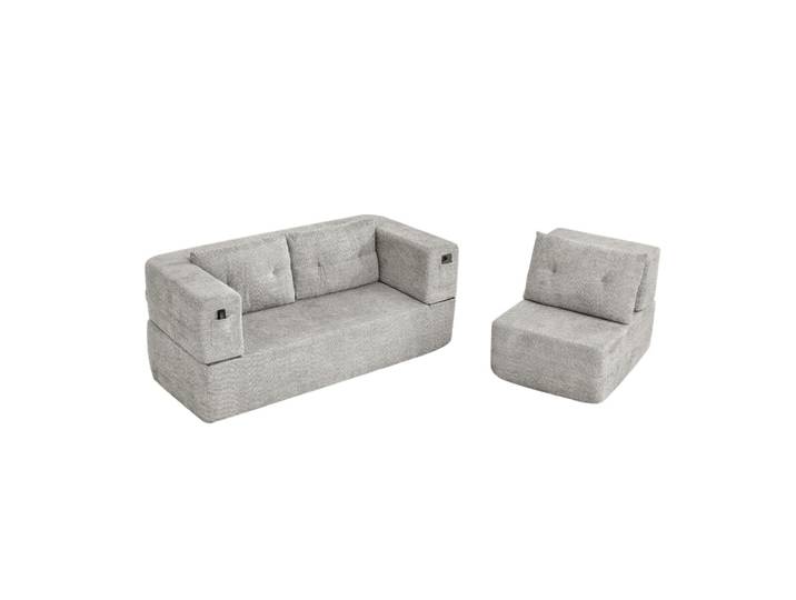 Canapé modulaire convertible gris clair avec poches latérales