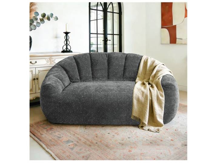 Fauteuil pouf canapé bean bag compressé grand format 140x98x61 cm avec accoudoirs flanelle gris JOINERY