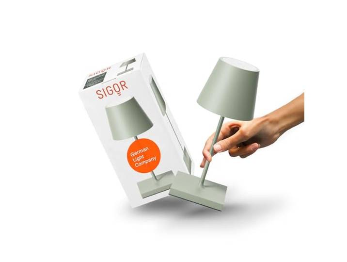 SIGOR Nuindie 2.0 mini LED Akku-Tischlampe, salbeigrün Dimmbar Indoor & Outdoor IP54 25 cm USB-C 12 h Leuchtdauer