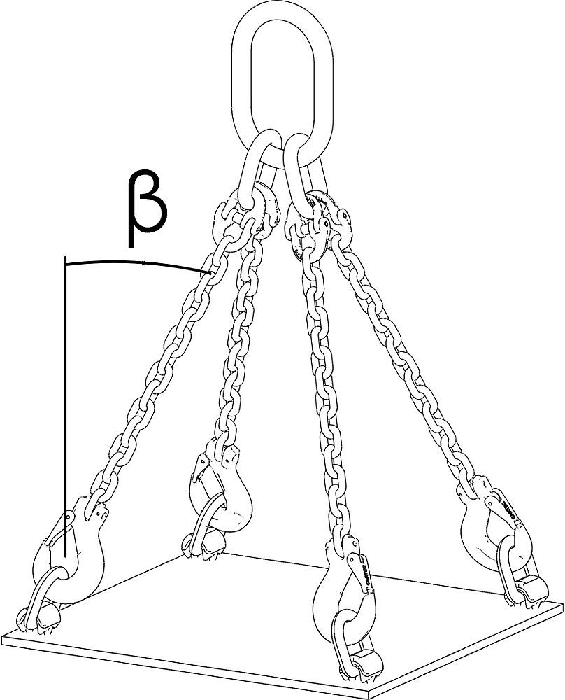 kaiserkraft Anschlagkette GK8, Tragfähigkeit 2360 kg, Kettenstärke 6 mm, mit Verkürzung, Nutzlänge 2 m, 4-strängig