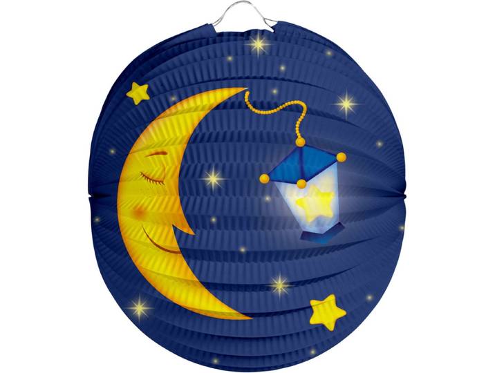 Folat Lampion maan - 22 cm - donker blauw - papier - Sint maarten/kinderfeestje lampionnen