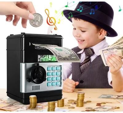 Smart Shopping Spot Kids ATM Piggy Bank With Password Lock Automatic Cash Saver silver