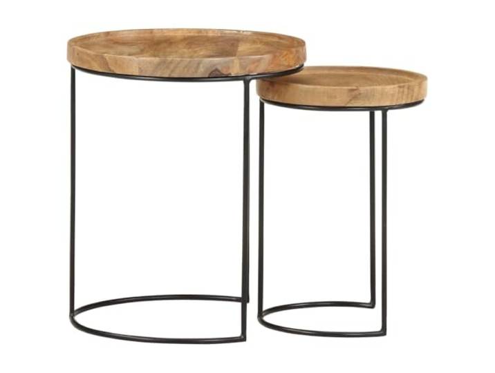 2er Set Couchtische, Mango Massivholz und Stahl Couchtisch, Mangoholz Massivholz, Stahl, Wohnzimmer, Garten, Terrasse, 2 Tische