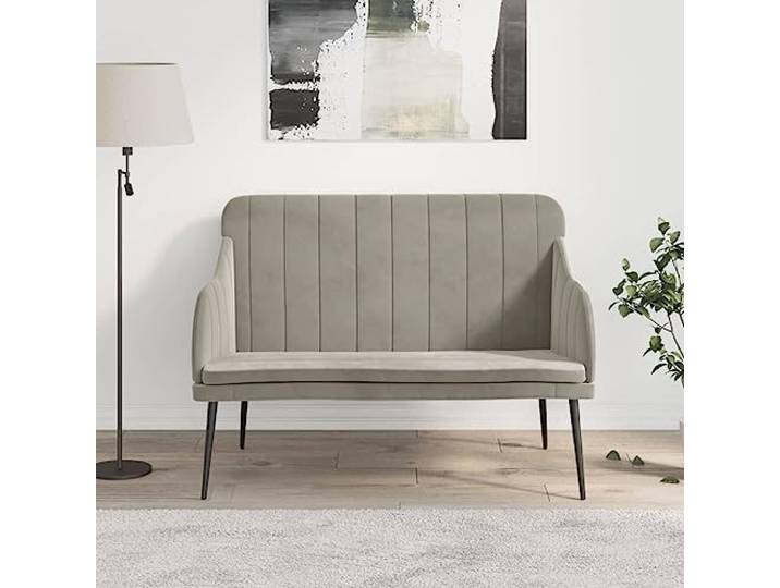 VIHHQGC Sitzbank Hellgrau 110x76x80 cm Samt mit Metallgestell Weicher Samtbezug, gepolsterte Rückenlehne, Metallgestell, Montageanleitung inklusive