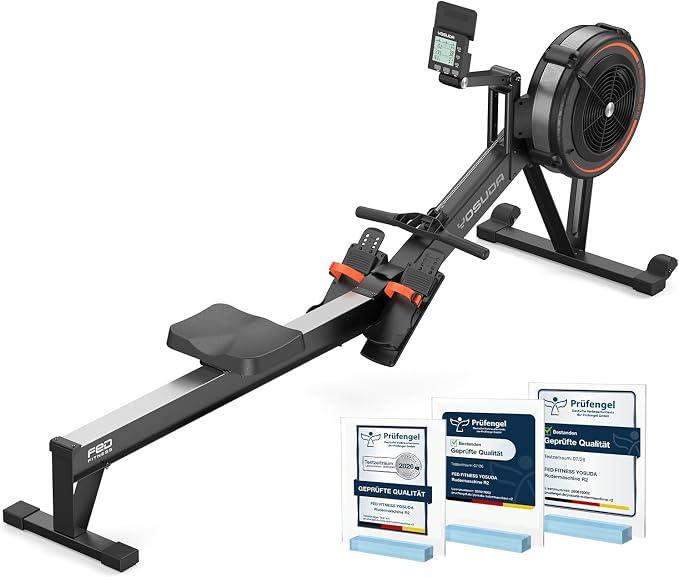 R2 Luft Rudergerät für Zuhause, e Qualität (Prüfengel), Klappbar, Luftwiderstand, Selbstbetriebenes Display, 10-Stufen Widerstand, Alu-Laufschiene für große Menschen, Bluetooth & App