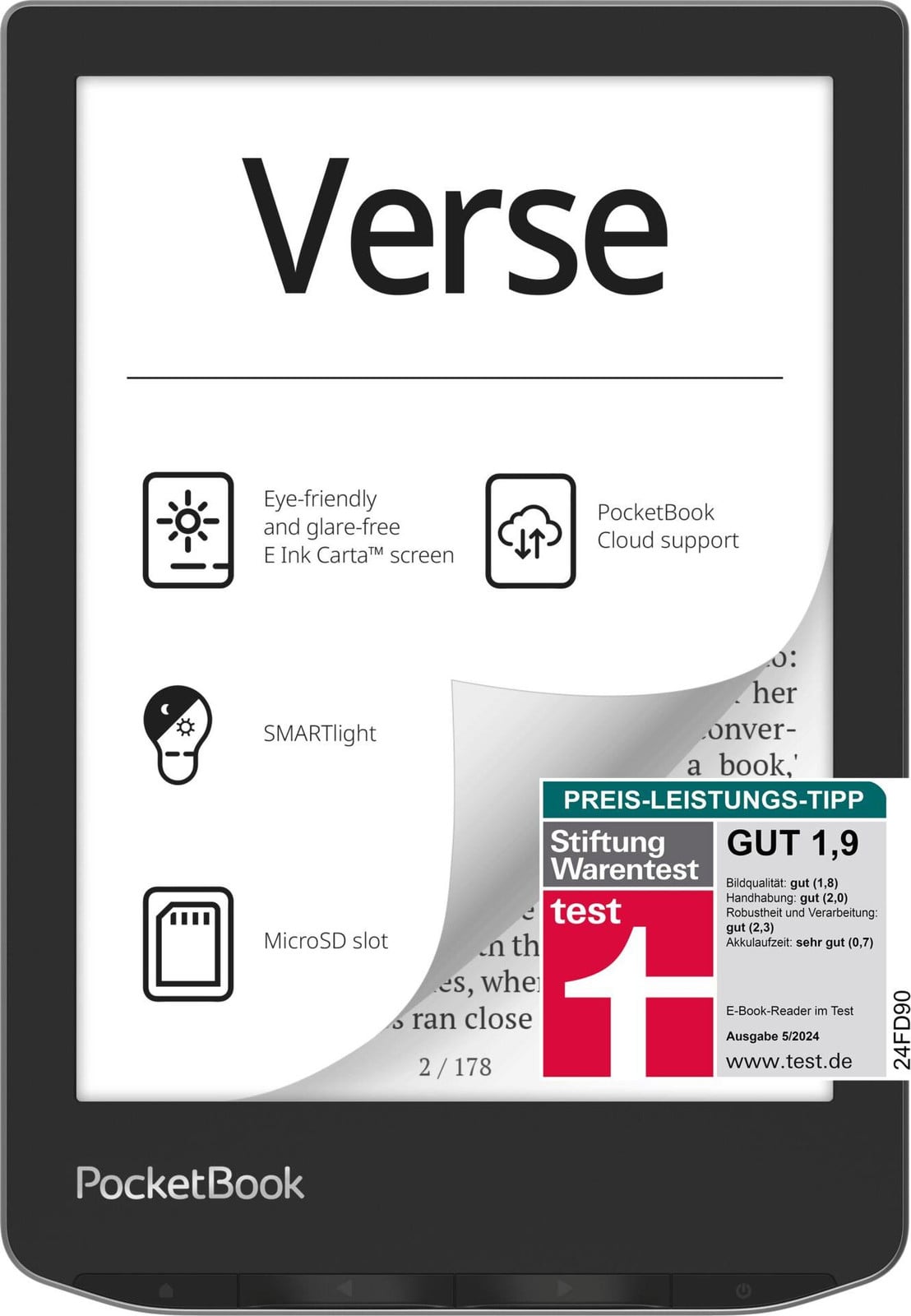 PocketBook Verse e-reader, 6 inch, 8 GB opslag, grijs