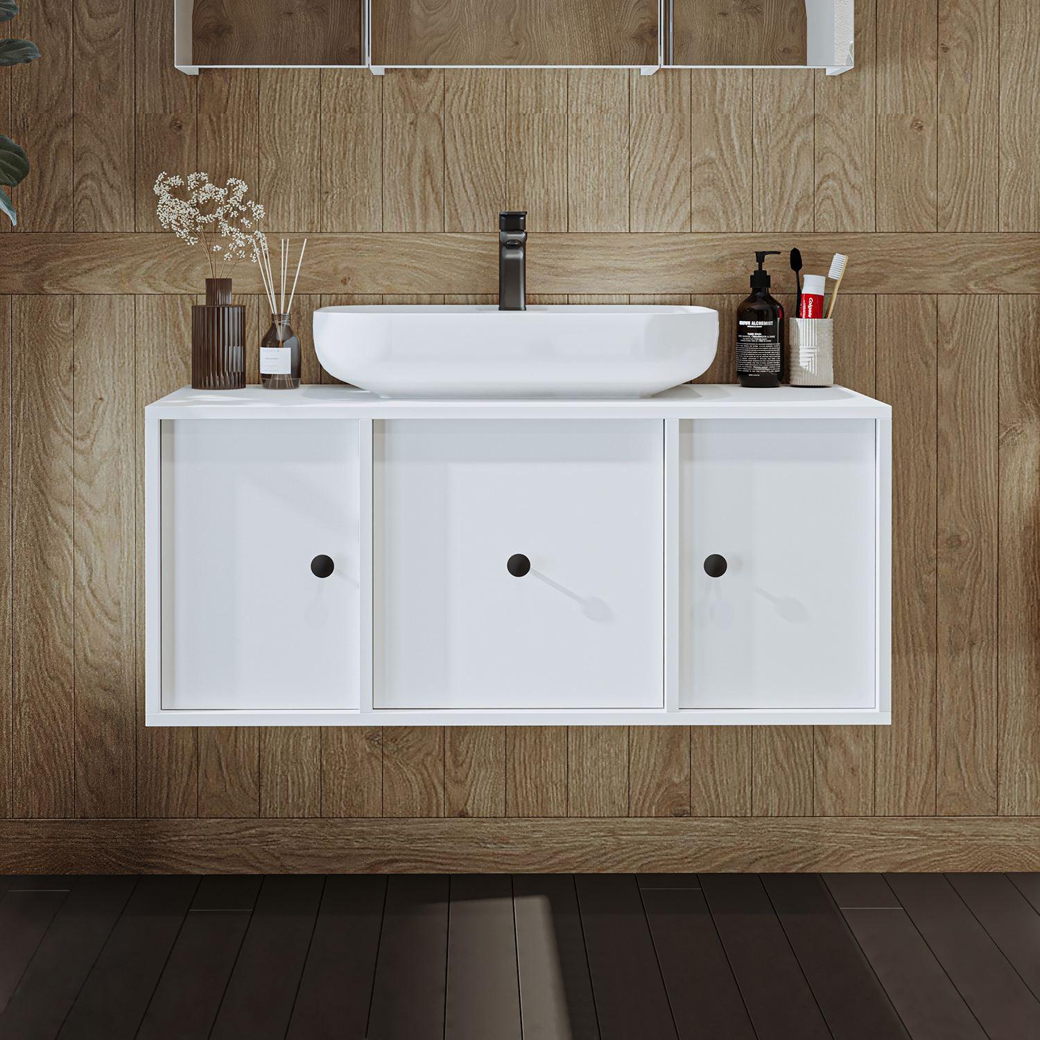 Skye Decor, Hochwertiger Badschrank mit Waschbecken, Weiß, 105 cm | 100% MDF