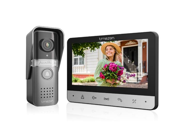 Système d'interphone vidéo TMEZON, 7 pouces, 1 moniteur, 1 caméra, bouton tactile, vision nocturne