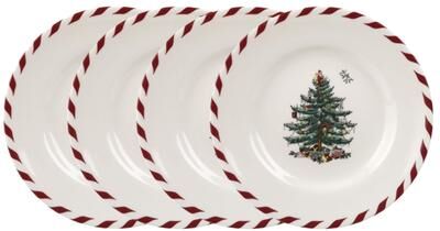 "Spode Christmas Tree Set of 4 Peppermint Canape Plates - 6.5"" D"
