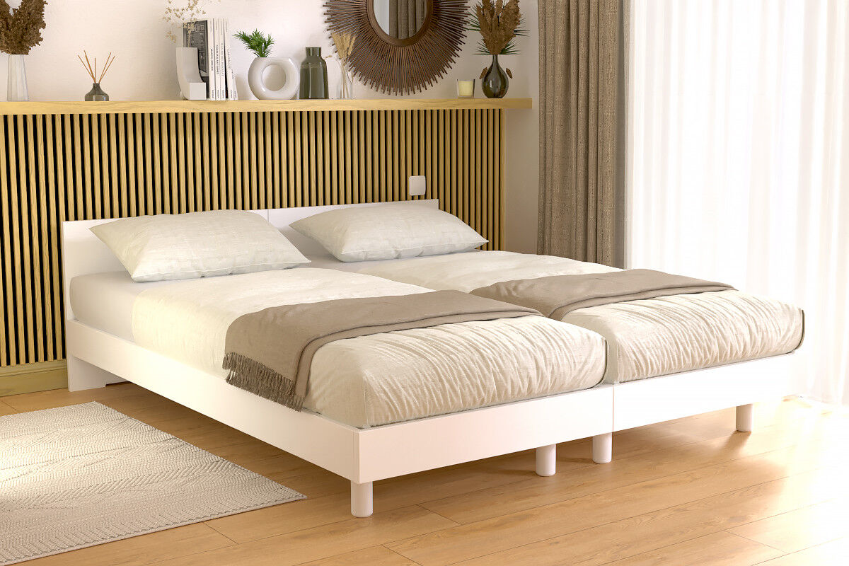 ABC MEUBLES Twinbetten Massivholz mit Kopfteil Twin - 90x190 - Weiß