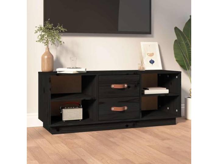 HEFZGDB TV-Schrank Schwarz 100x34x40 cm Massivholz Kiefer mit Stauraum und Stabiler Oberplatte für Wohnzimmer Medienschrank